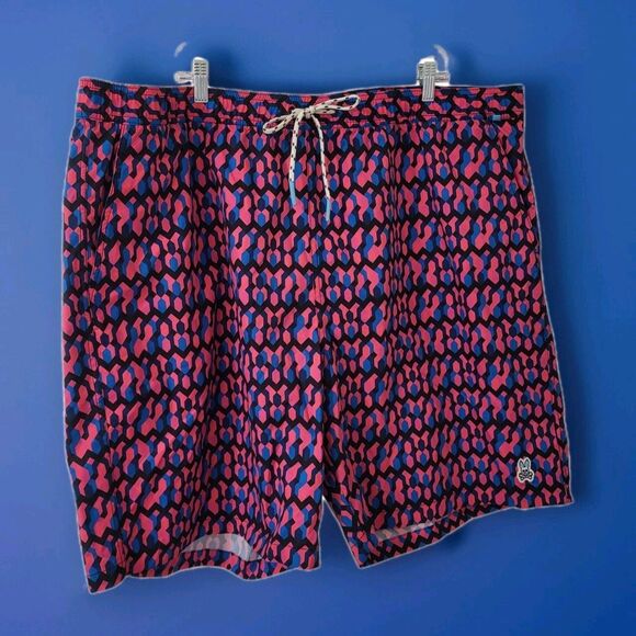 PSYCHO BUNNY Swim Shorts Trunks Men 3XL Drawstrings Mesh Liner Geometric Pink